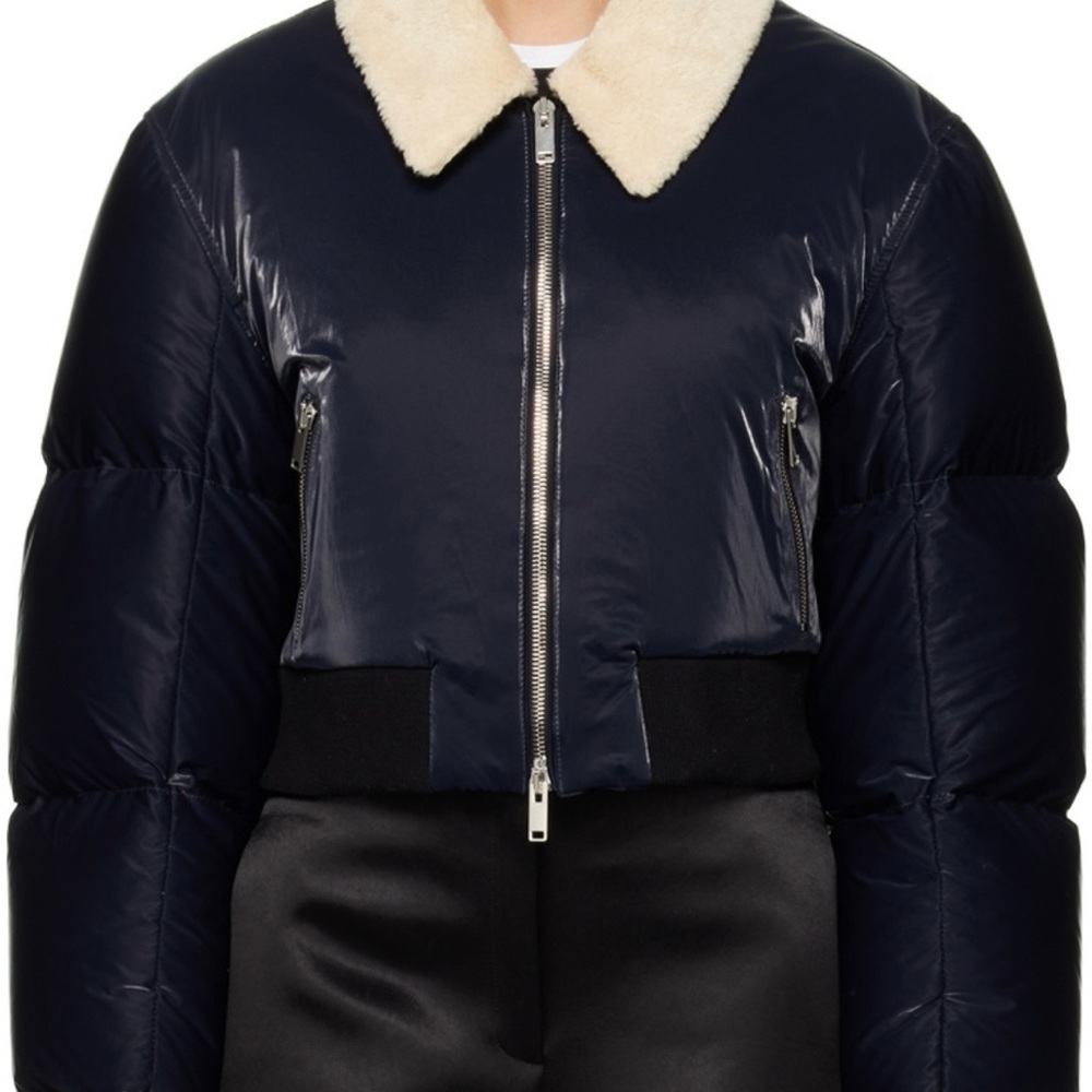 KHAITE Navy Puffer Jacket with Cream Collar